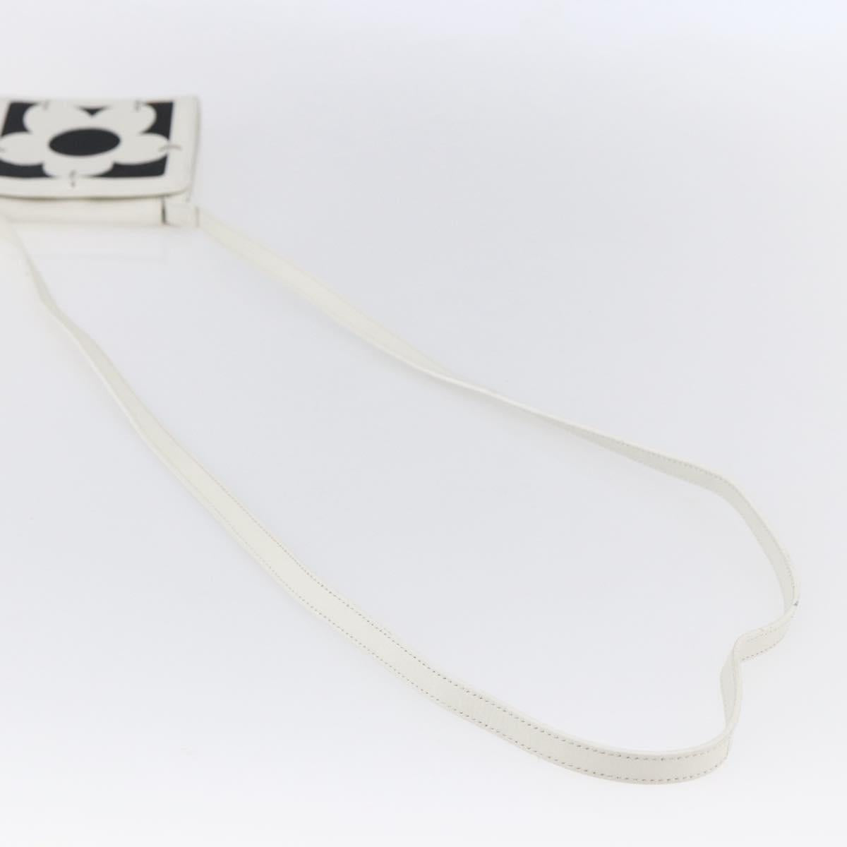 CELINE Flower Shoulder Pouch Leather White Silver Auth 154908