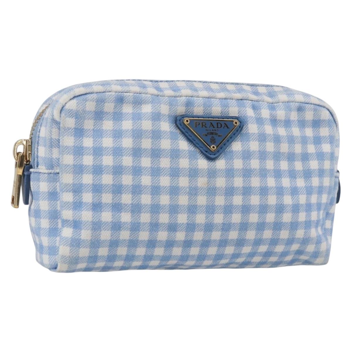 PRADA Pouch Canvas Light Blue Gold Auth 154909