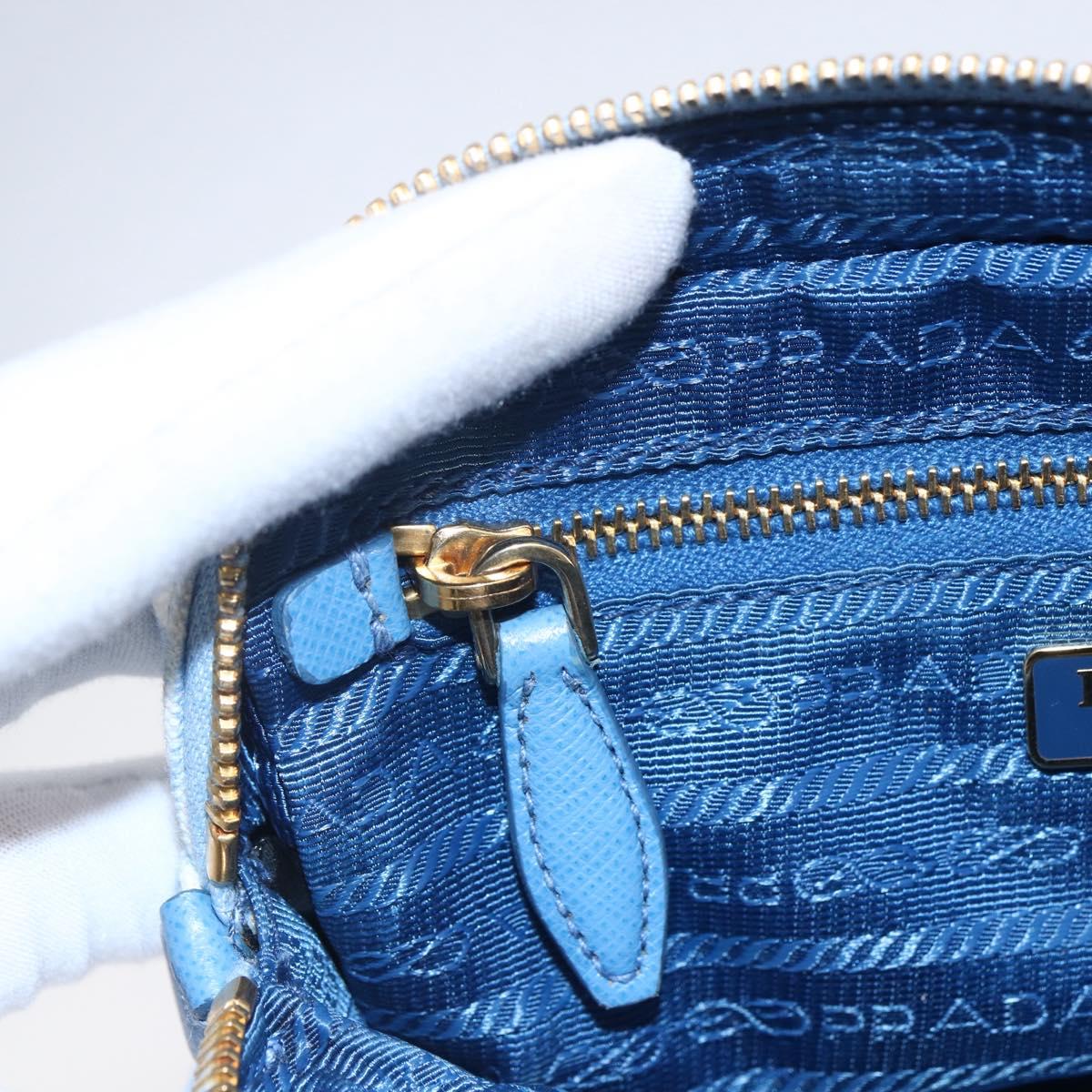 PRADA Pouch Canvas Light Blue Gold Auth 154909