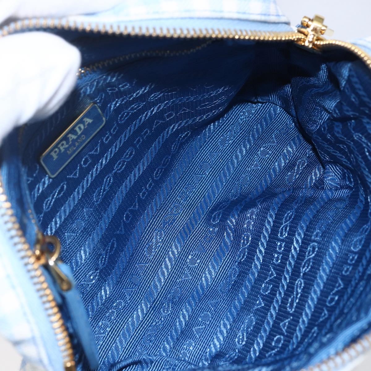PRADA Pouch Canvas Light Blue Gold Auth 154909