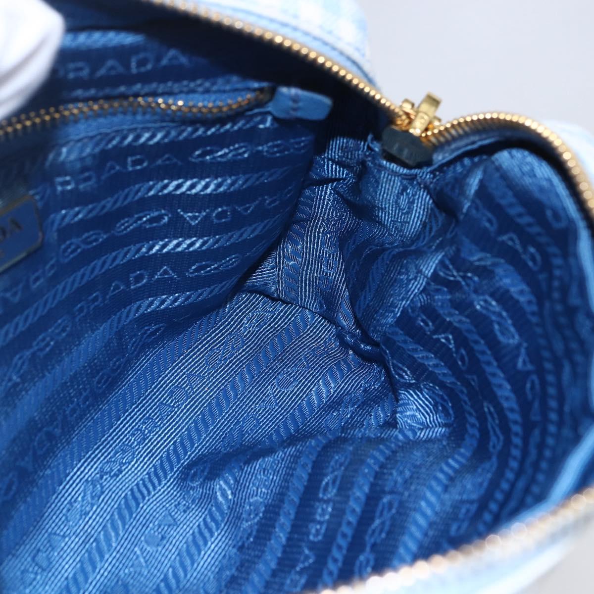 PRADA Pouch Canvas Light Blue Gold Auth 154909