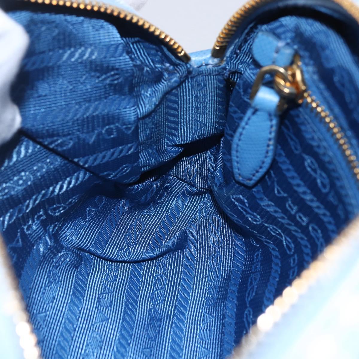 PRADA Pouch Canvas Light Blue Gold Auth 154909