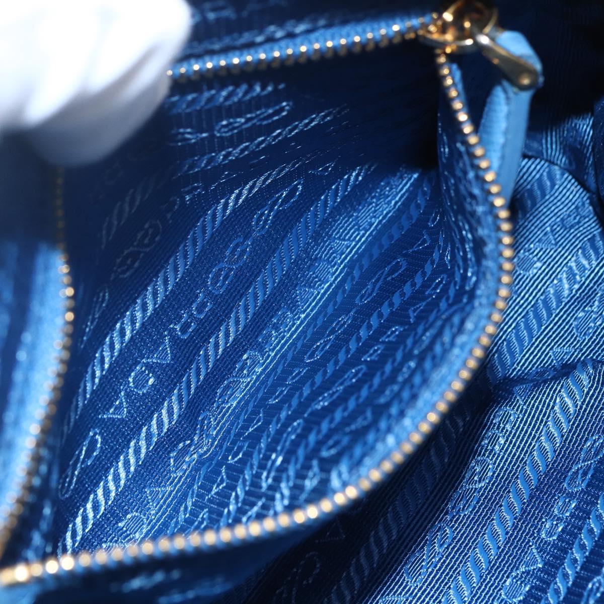 PRADA Pouch Canvas Light Blue Gold Auth 154909