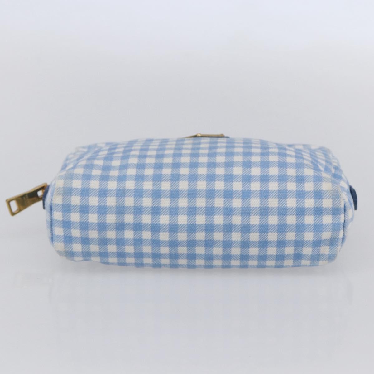 PRADA Pouch Canvas Light Blue Gold Auth 154909