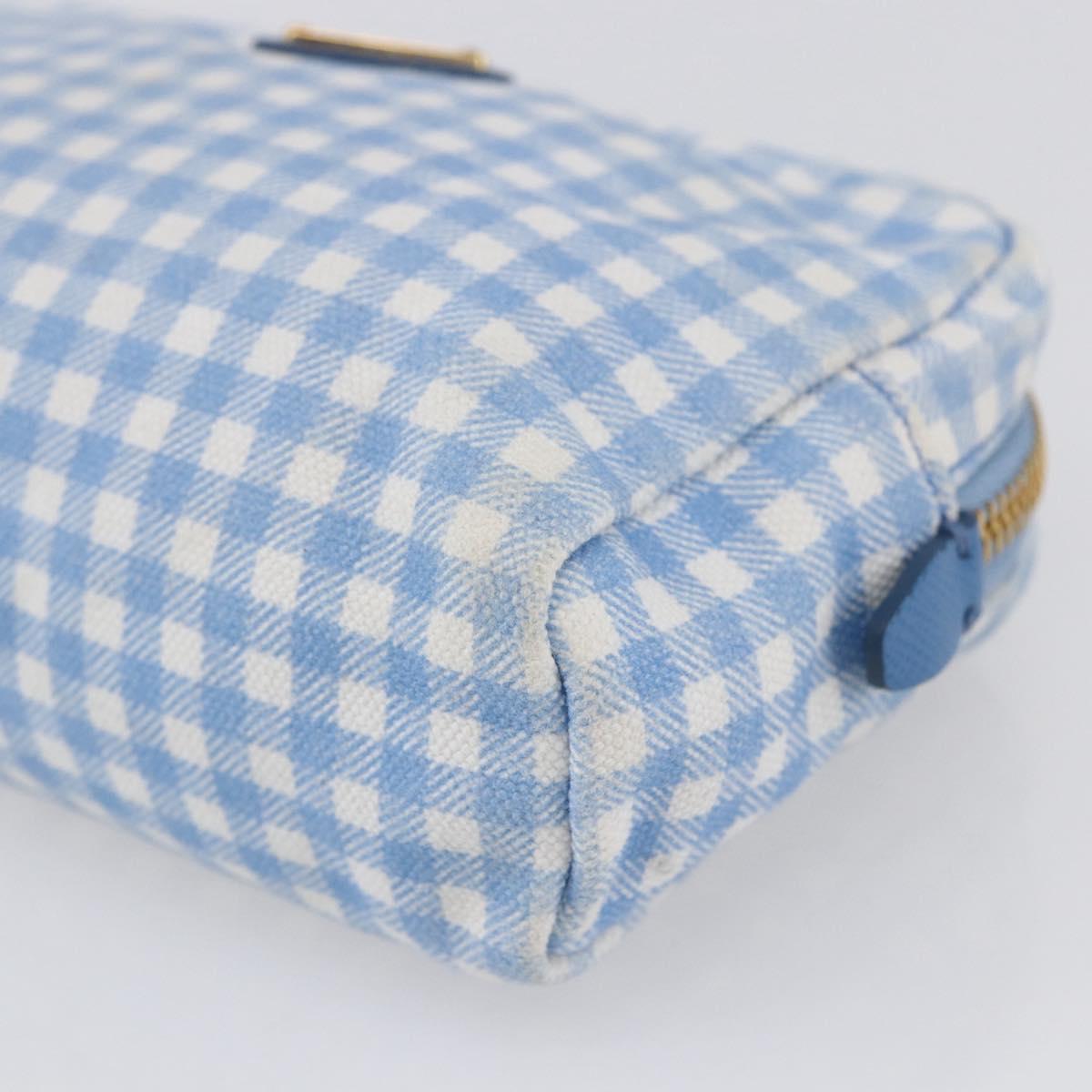 PRADA Pouch Canvas Light Blue Gold Auth 154909