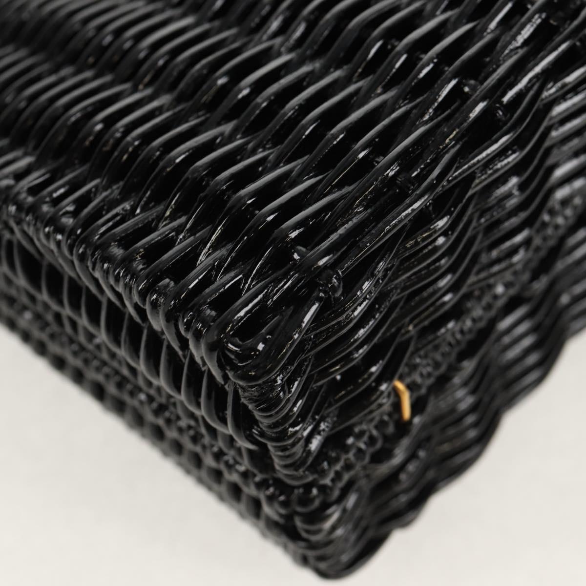 Salvatore Ferragamo Chain Gancini Shoulder Bag Rattan Black Gold Auth 154910V