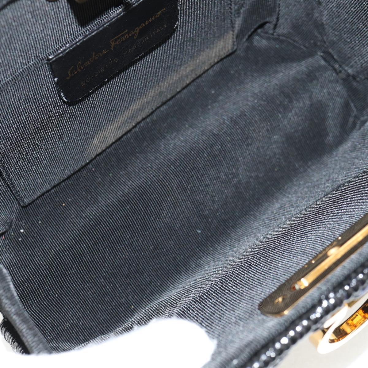 Salvatore Ferragamo Chain Gancini Shoulder Bag Rattan Black Gold Auth 154910V