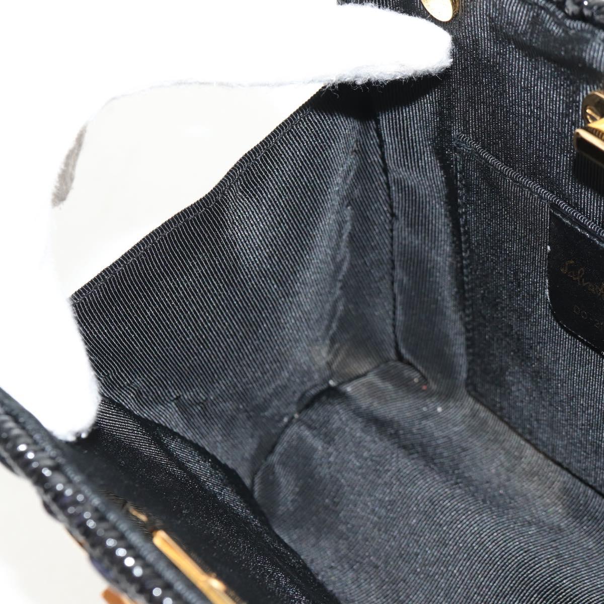 Salvatore Ferragamo Chain Gancini Shoulder Bag Rattan Black Gold Auth 154910V