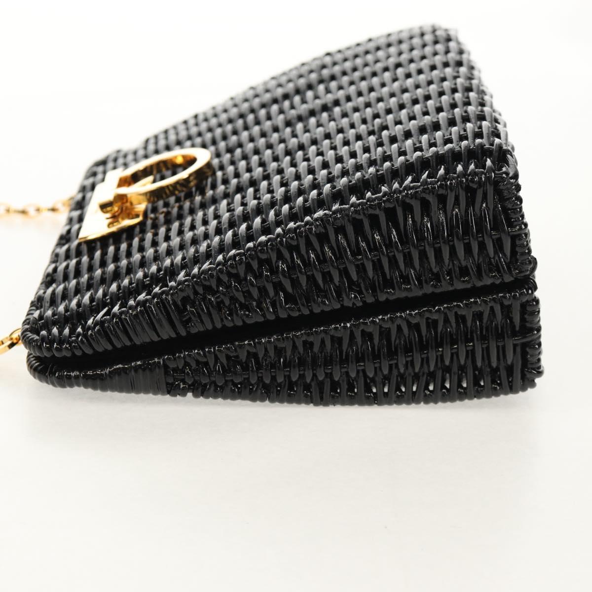 Salvatore Ferragamo Chain Gancini Shoulder Bag Rattan Black Gold Auth 154910V