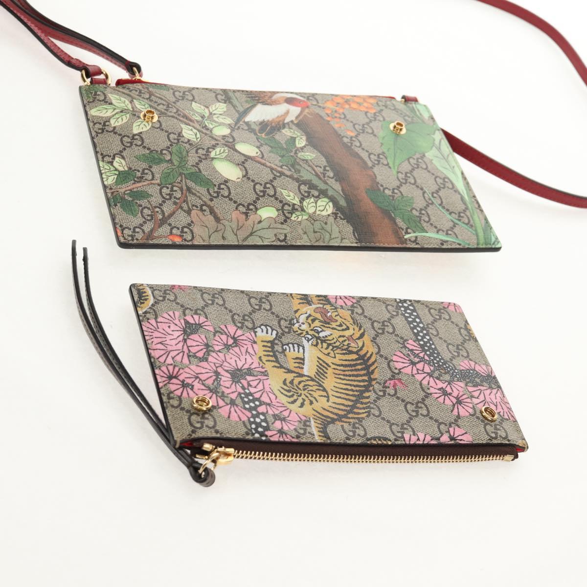 GUCCI GG Supreme Bengal Tiger Flower Bag PVC Beige Gold 454111 Auth 154913SAM