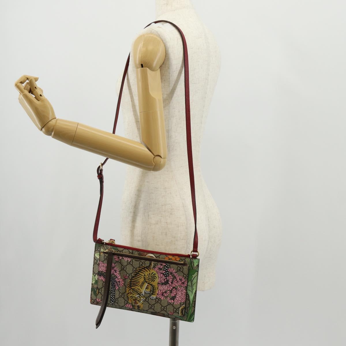 GUCCI GG Supreme Bengal Tiger Flower Bag PVC Beige Gold 454111 Auth 154913SAM