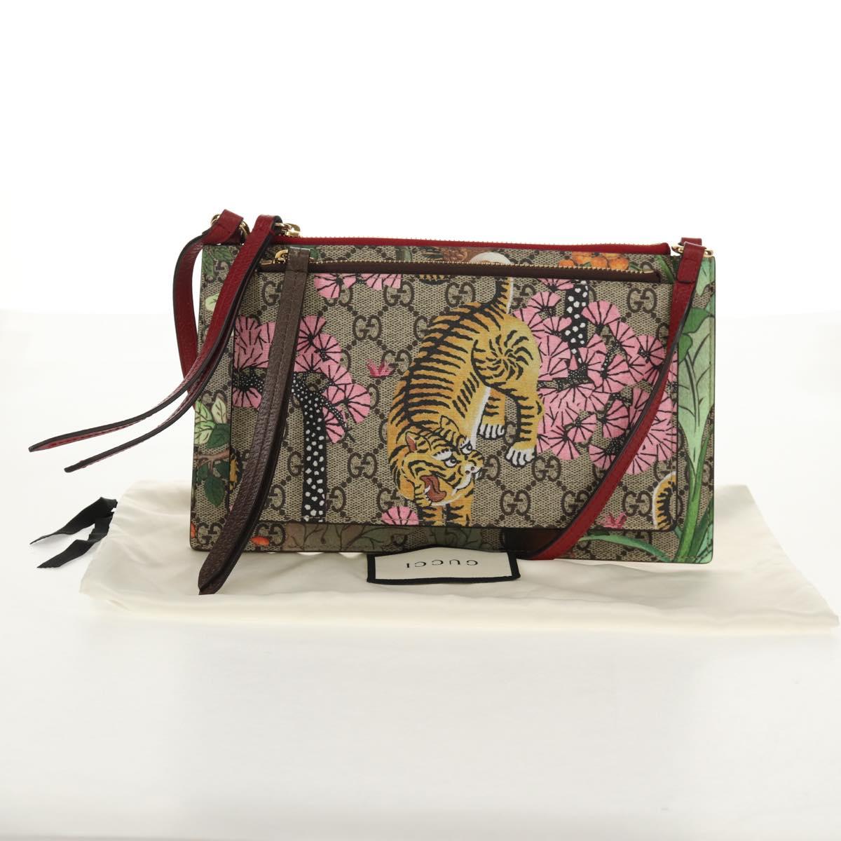 GUCCI GG Supreme Bengal Tiger Flower Bag PVC Beige Gold 454111 Auth 154913SAM