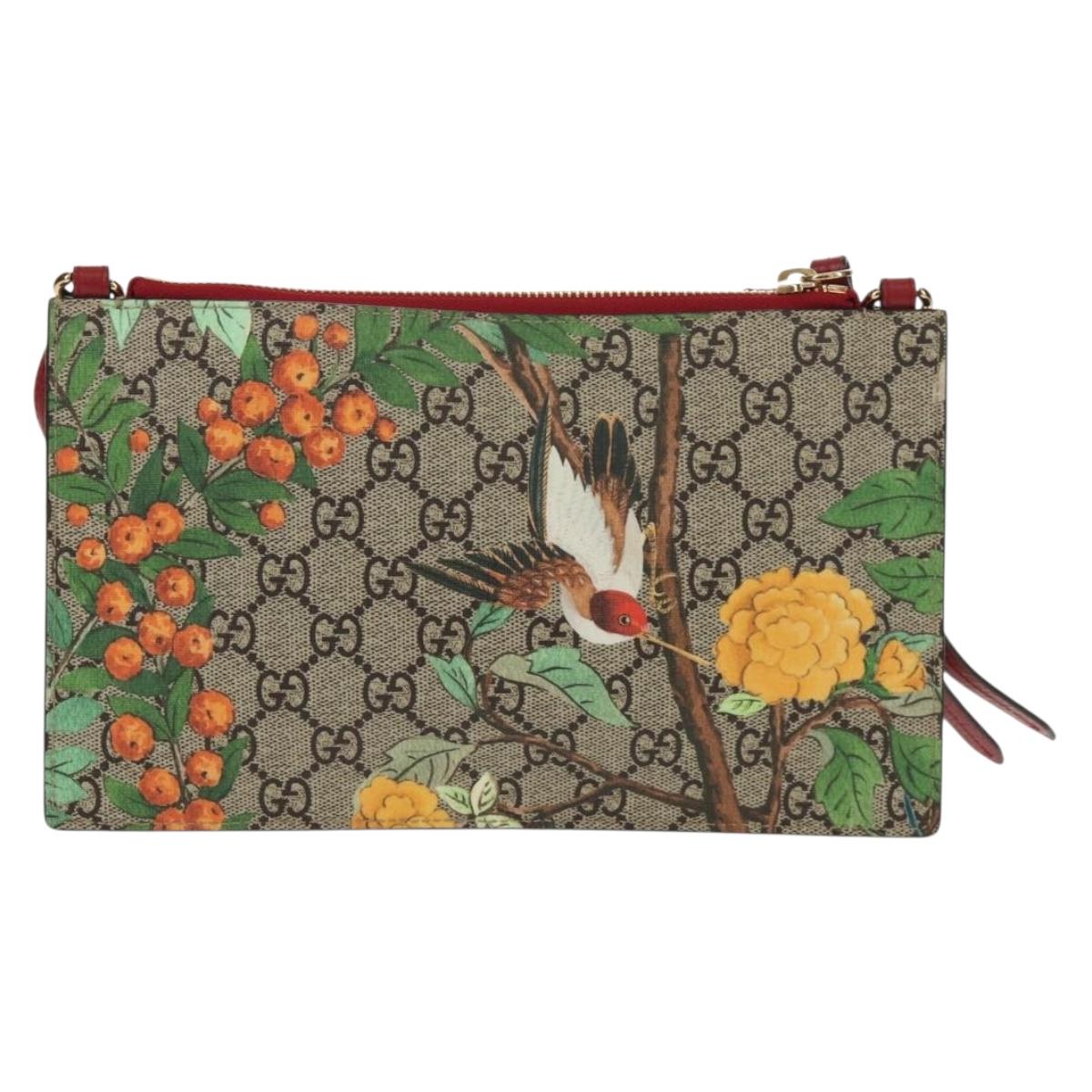 GUCCI GG Supreme Bengal Tiger Flower Bag PVC Beige Gold 454111 Auth 154913SAM