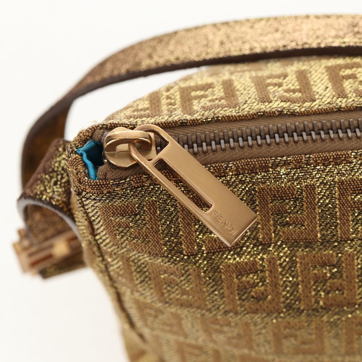 FENDI Zucchino Canvas Shoulder Bag Gold Auth 154915SAM