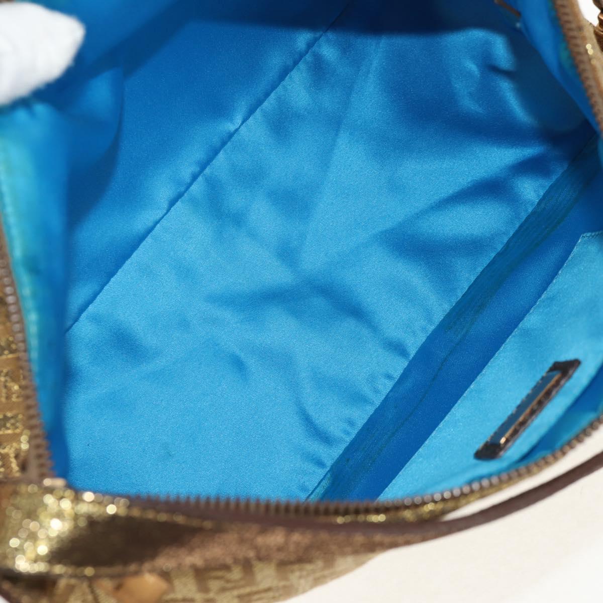 FENDI Zucchino Canvas Shoulder Bag Gold Auth 154915SAM