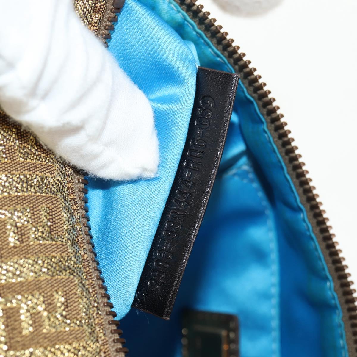 FENDI Zucchino Canvas Shoulder Bag Gold Auth 154915SAM