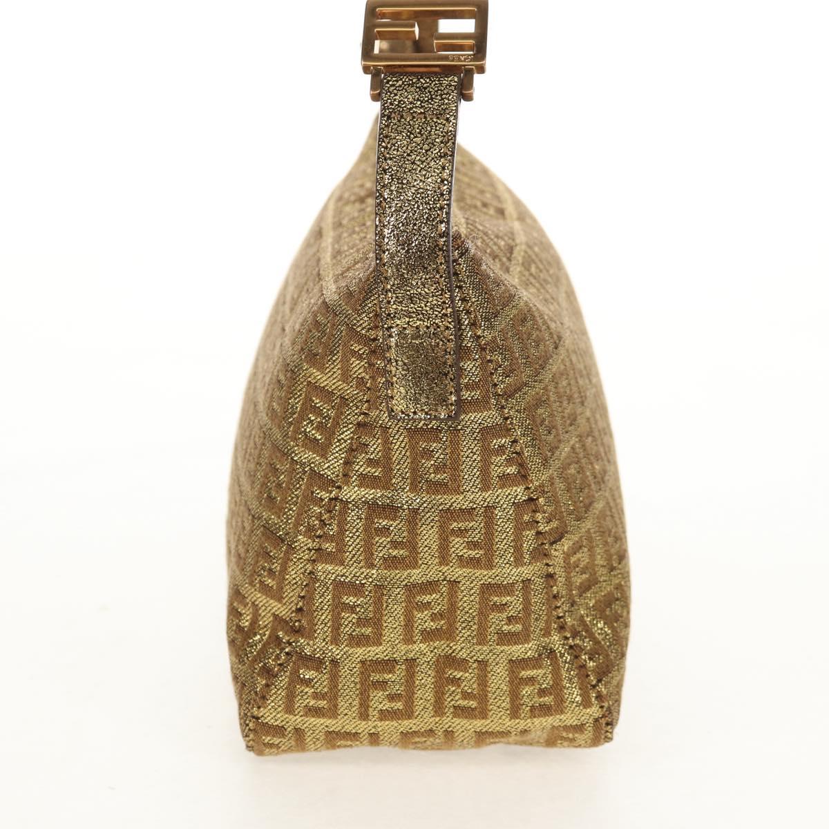 FENDI Zucchino Canvas Shoulder Bag Gold Auth 154915SAM