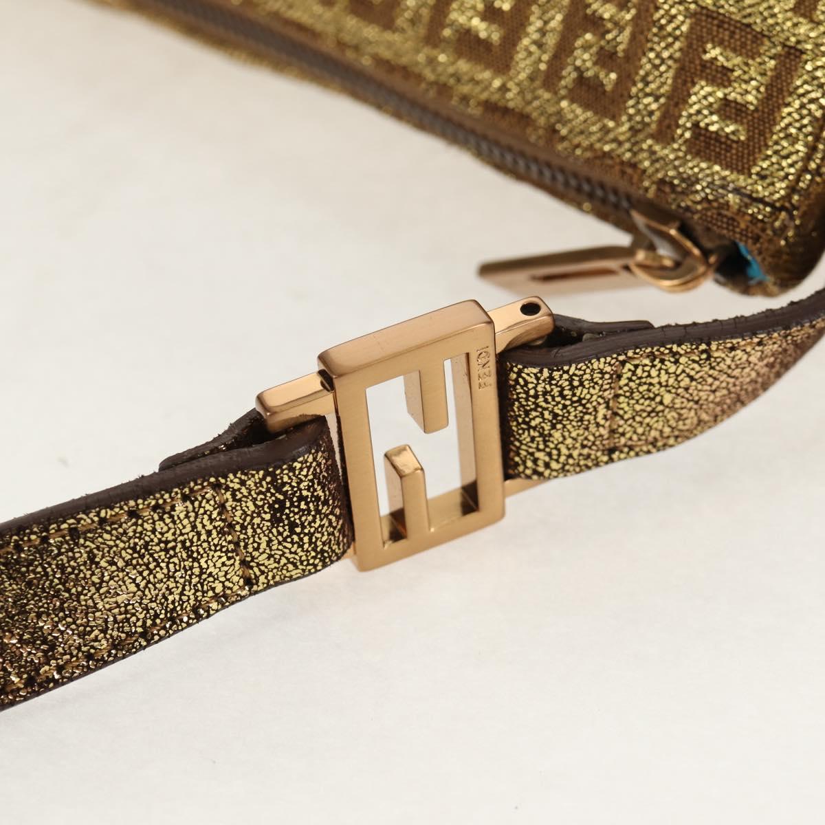 FENDI Zucchino Canvas Shoulder Bag Gold Auth 154915SAM