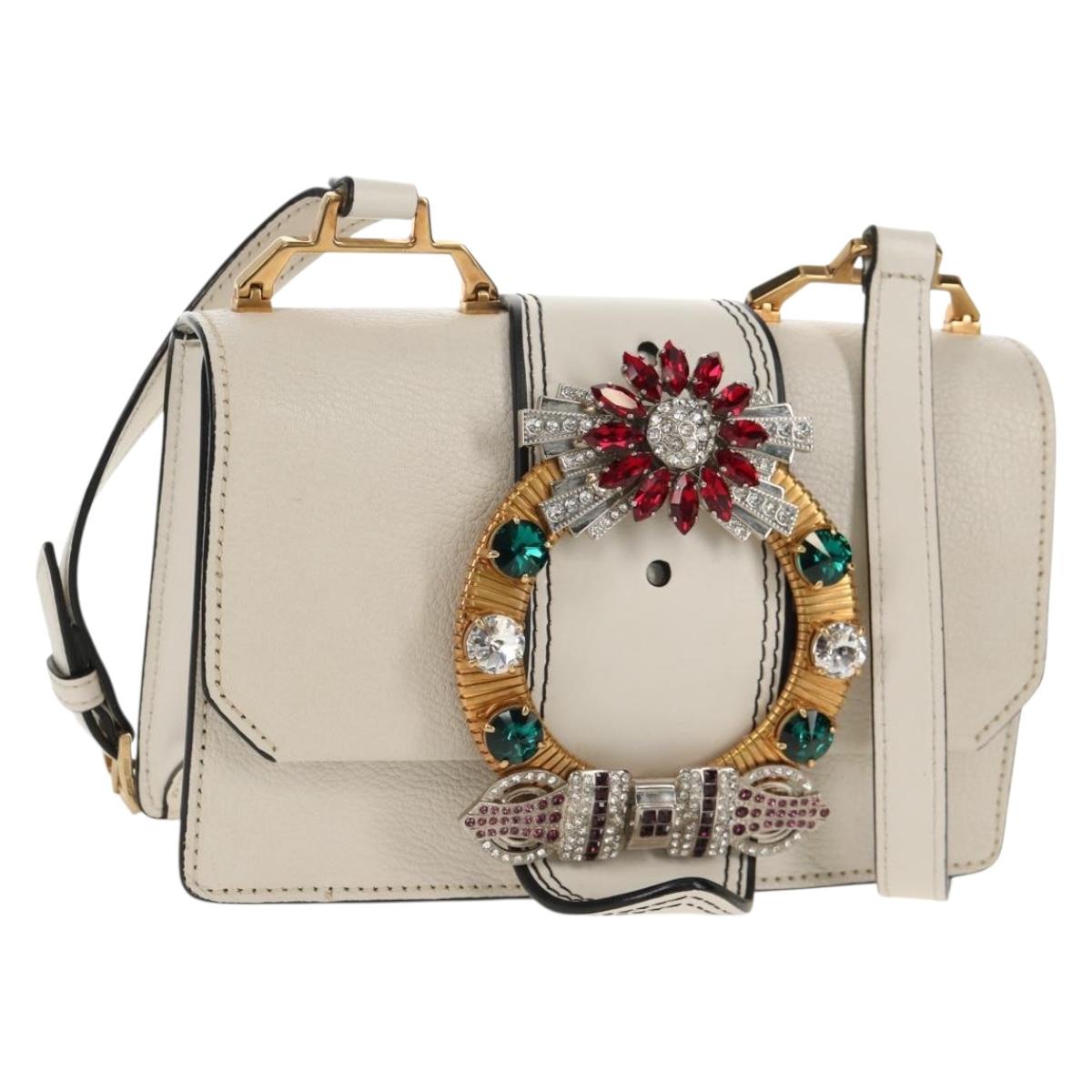 Miu Miu Mew Lady Shoulder Bag Leather White Gold Auth 154916V