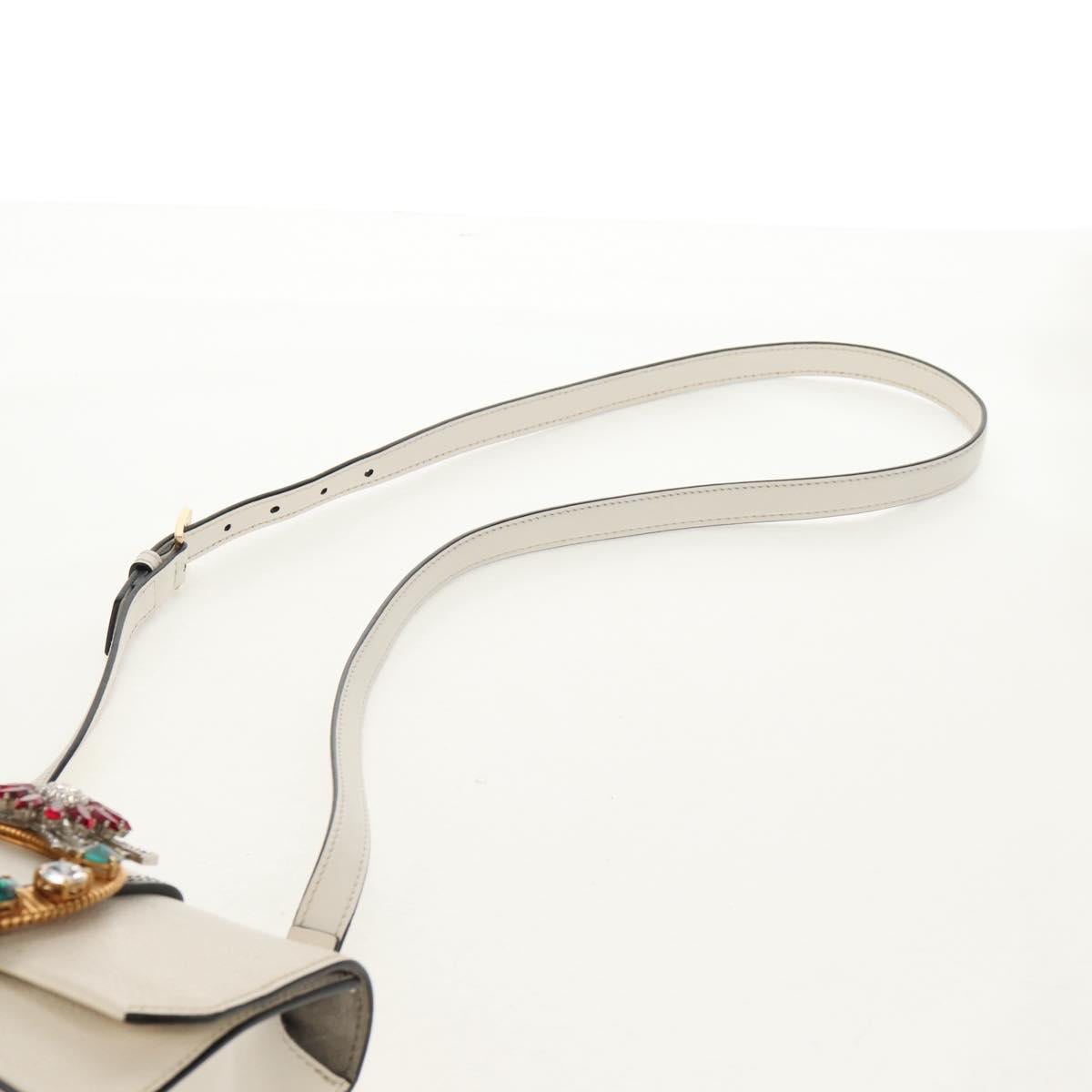 Miu Miu Mew Lady Shoulder Bag Leather White Gold Auth 154916V