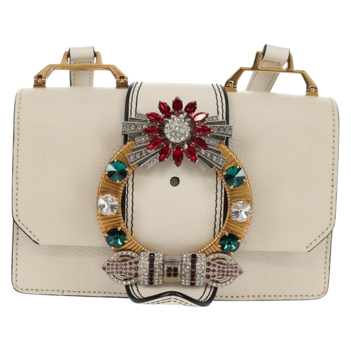 Miu Miu Mew Lady Shoulder Bag Leather White Gold Auth 154916V