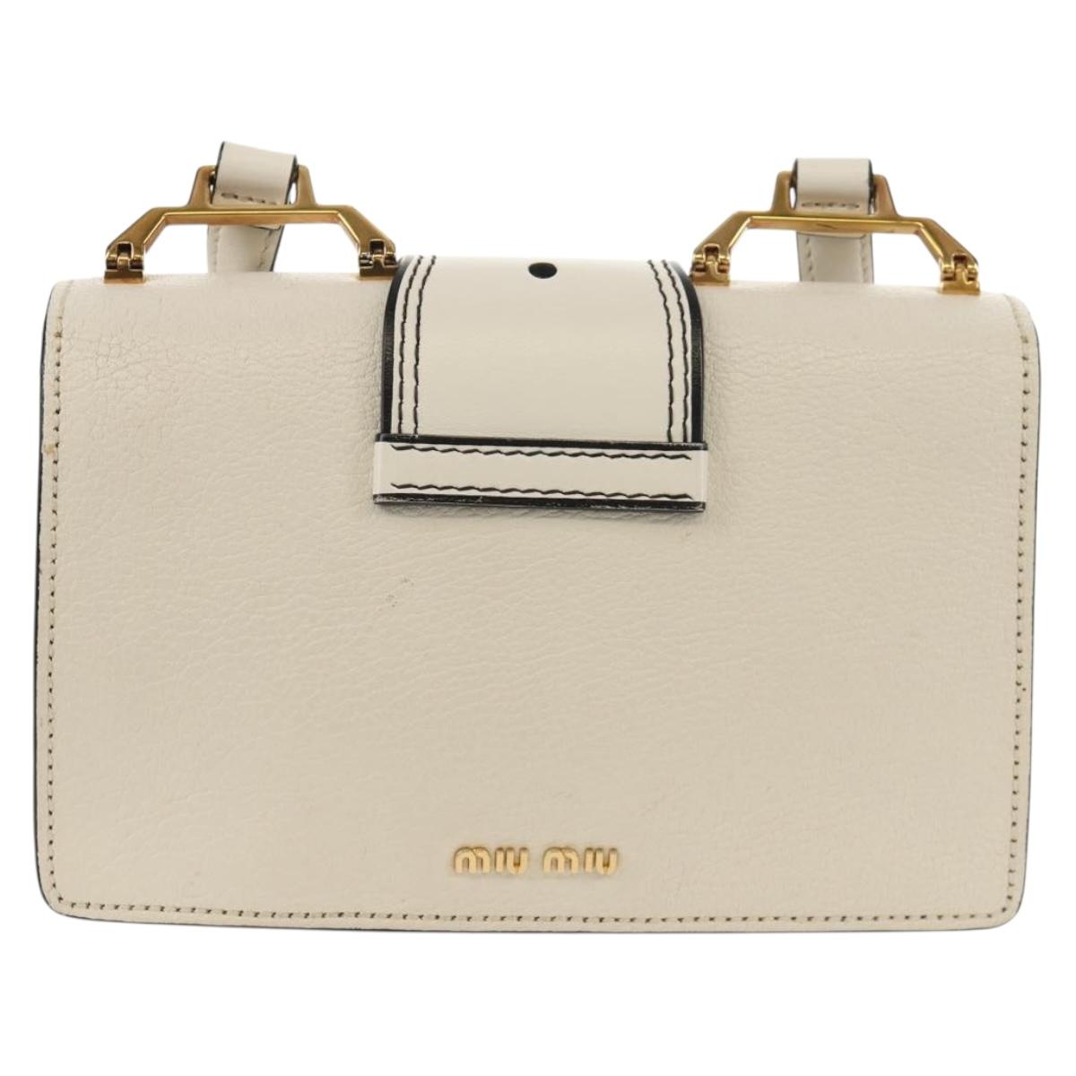 Miu Miu Mew Lady Shoulder Bag Leather White Gold Auth 154916V