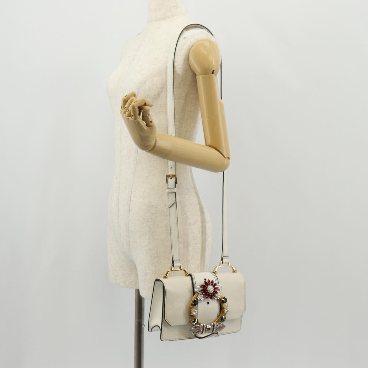 Miu Miu Mew Lady Shoulder Bag Leather White Gold Auth 154916V