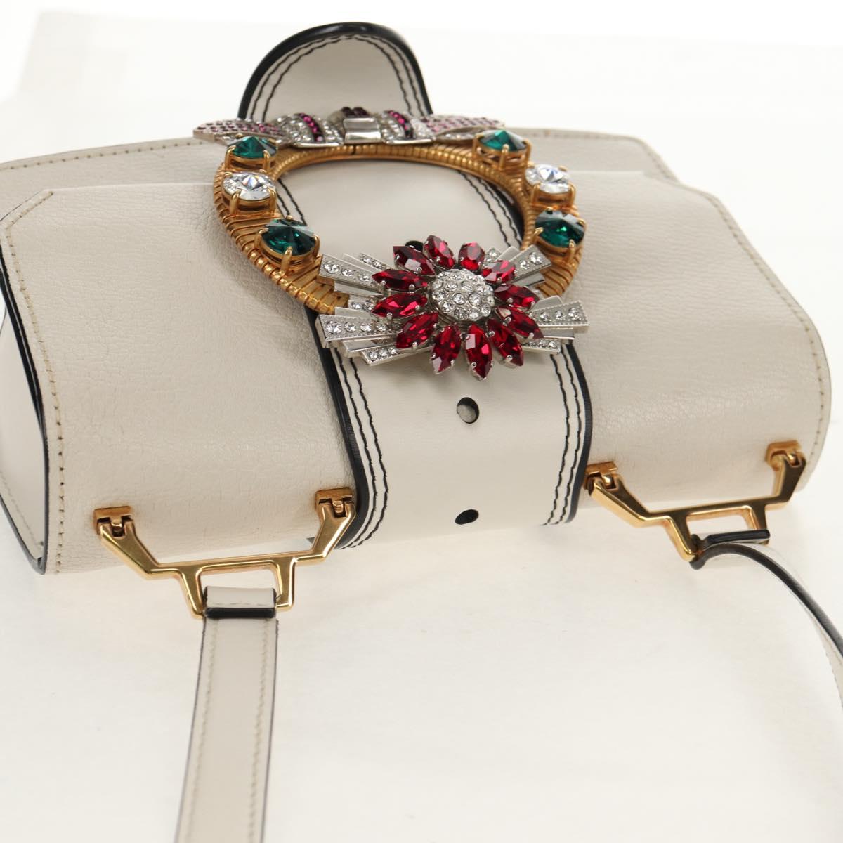 Miu Miu Mew Lady Shoulder Bag Leather White Gold Auth 154916V