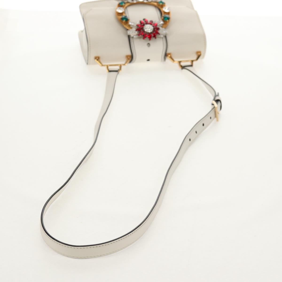 Miu Miu Mew Lady Shoulder Bag Leather White Gold Auth 154916V