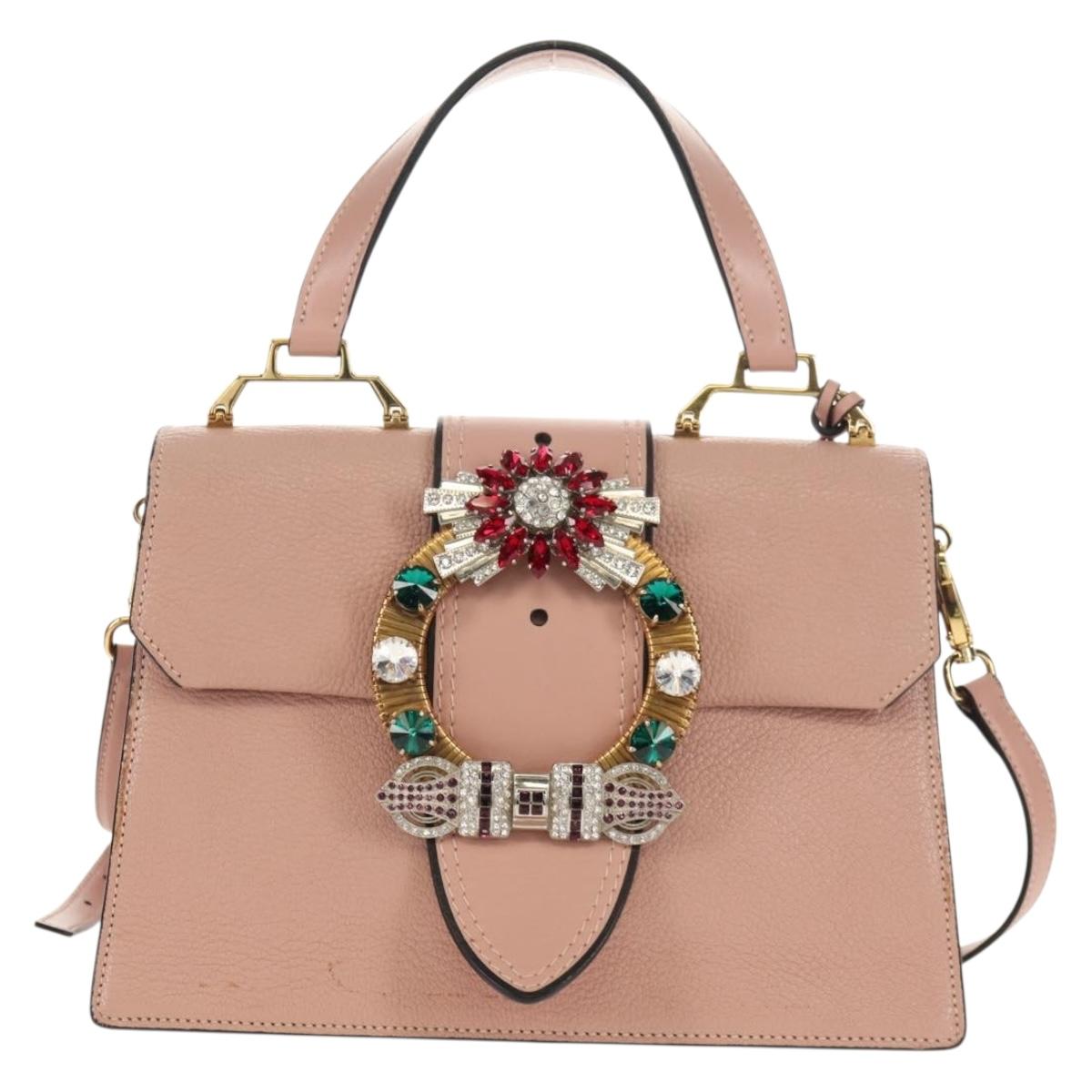Miu Miu Mew Lady Hand Bag Leather 2way Pink Gold Auth 154917V