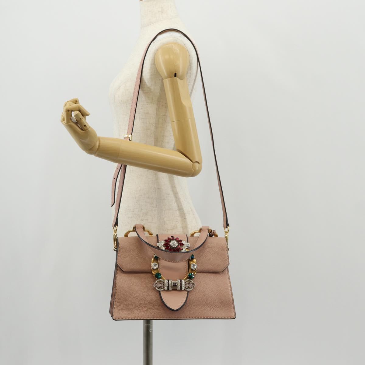 Miu Miu Mew Lady Hand Bag Leather 2way Pink Gold Auth 154917V