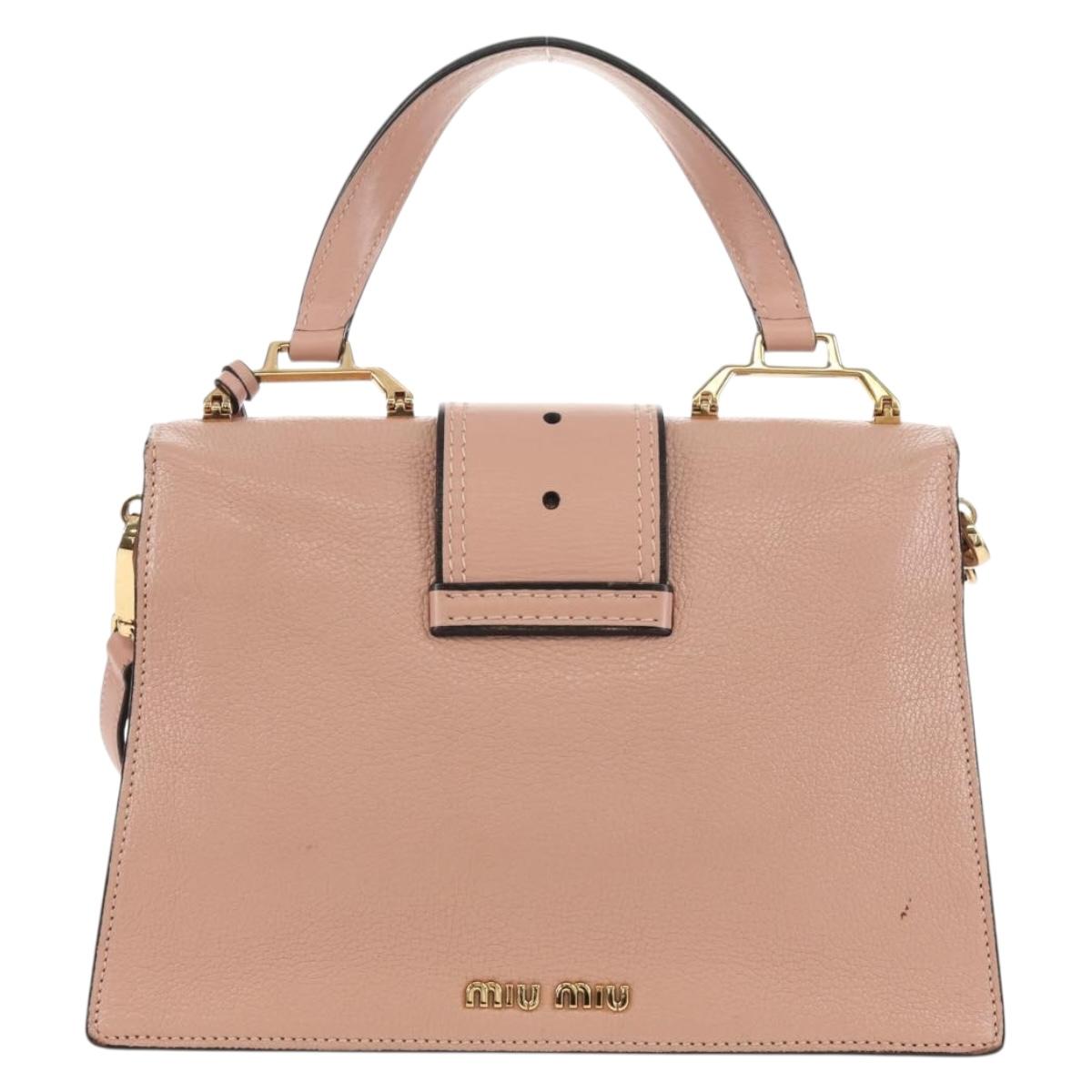 Miu Miu Mew Lady Hand Bag Leather 2way Pink Gold Auth 154917V