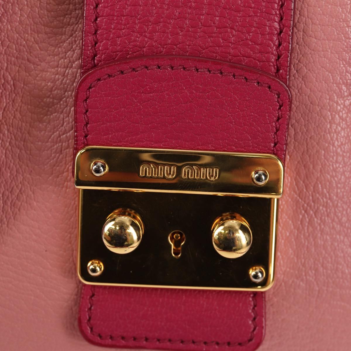 Miu Miu Madras Hand Bag Leather 2way Pink Gold Auth 154918V