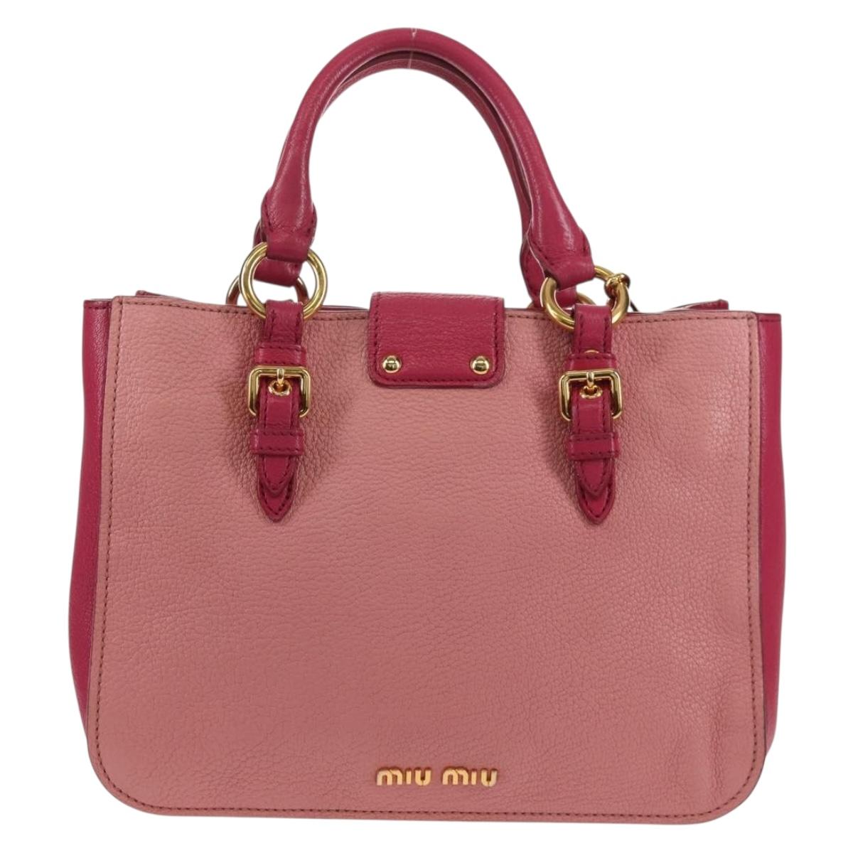 Miu Miu Madras Hand Bag Leather 2way Pink Gold Auth 154918V