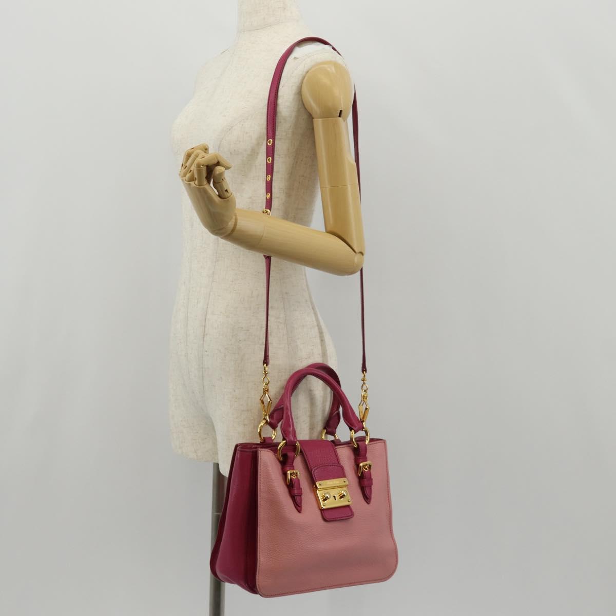 Miu Miu Madras Hand Bag Leather 2way Pink Gold Auth 154918V