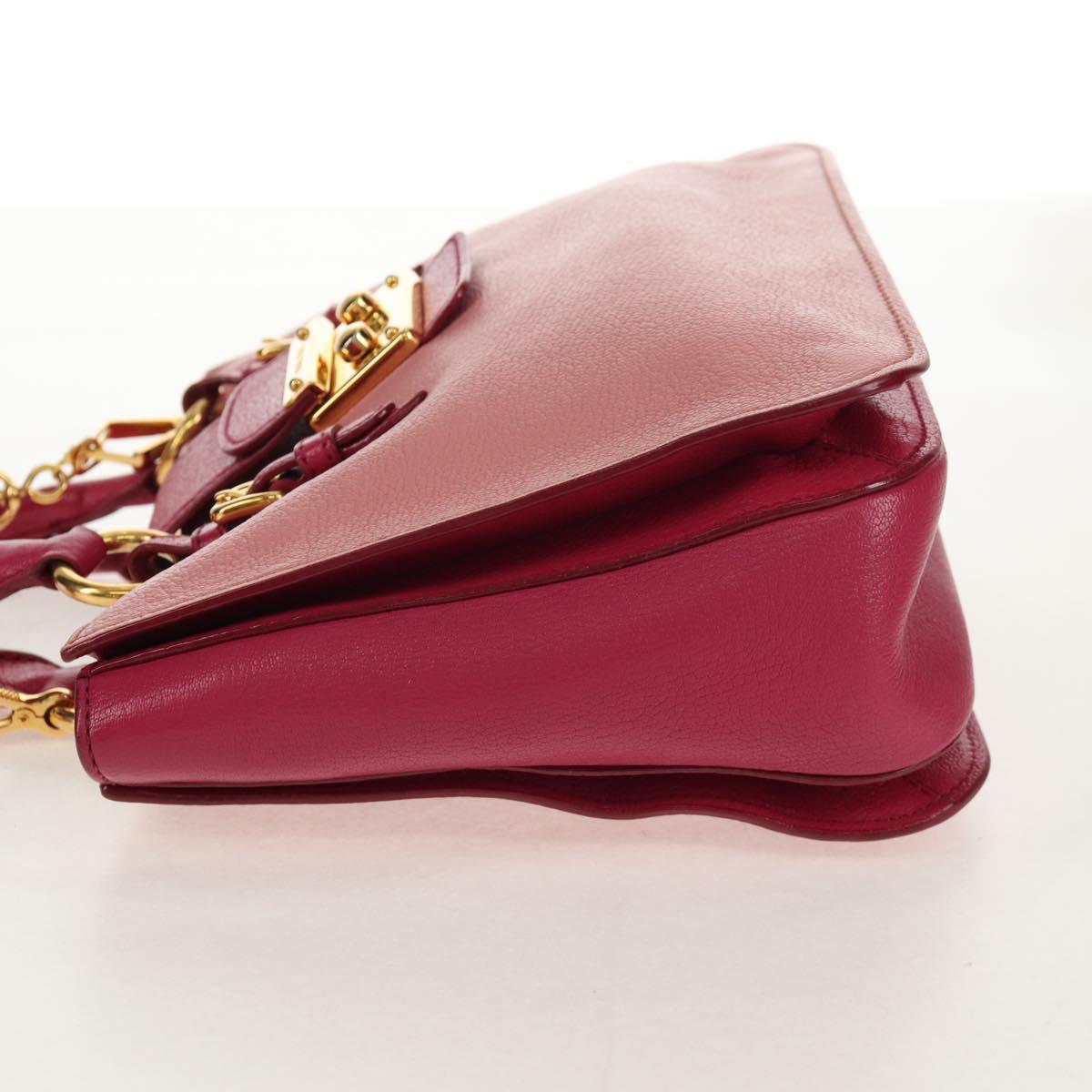 Miu Miu Madras Hand Bag Leather 2way Pink Gold Auth 154918V
