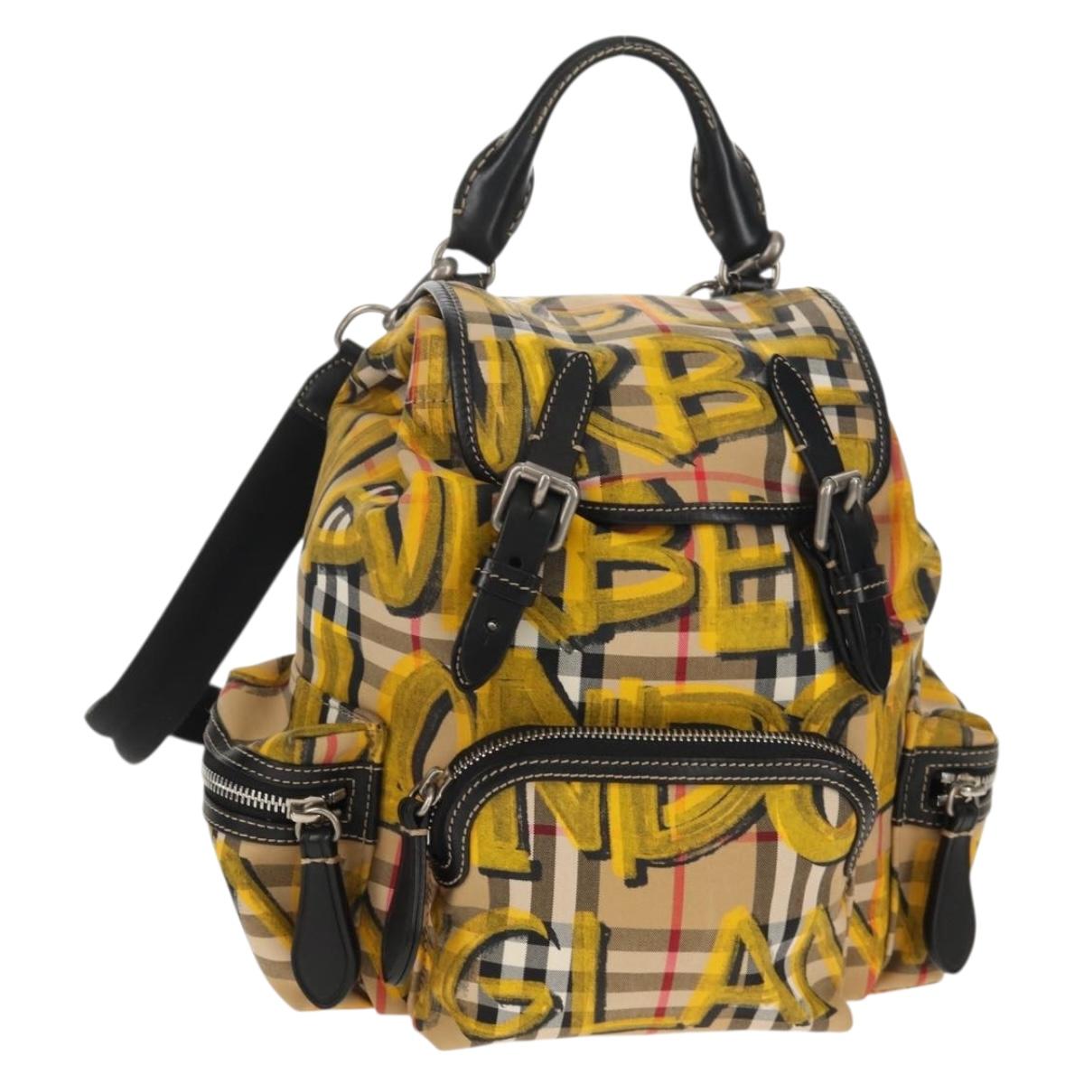 BURBERRY Nova Check Graffiti Backpack Canvas Beige Auth 154919V