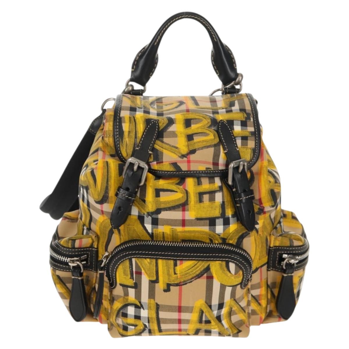 BURBERRY Nova Check Graffiti Backpack Canvas Beige Auth 154919V