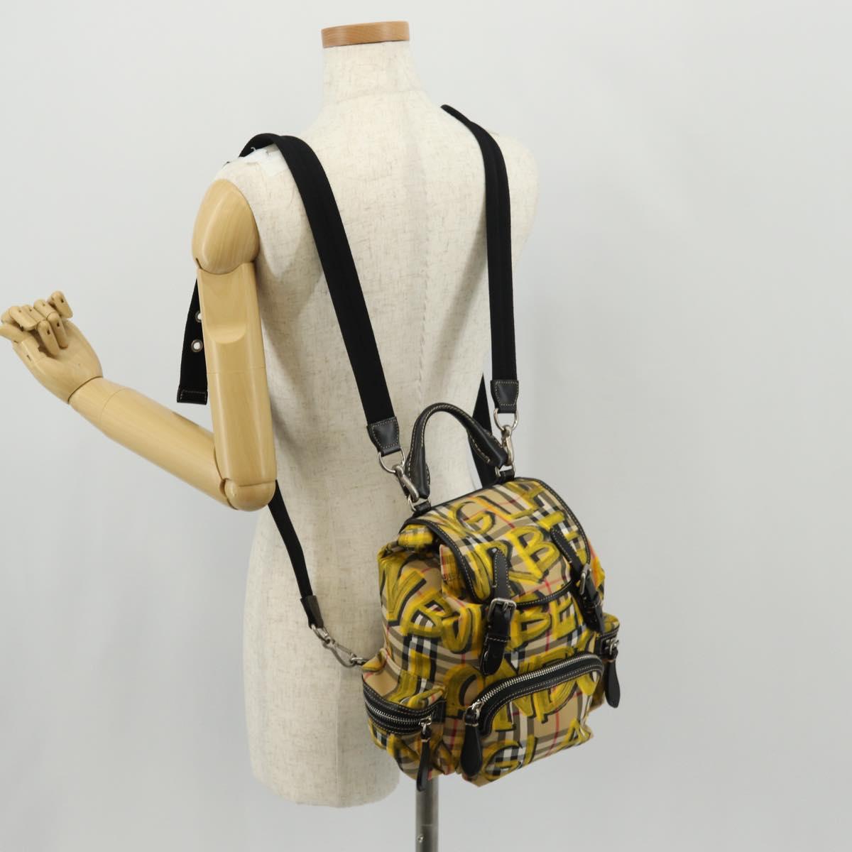 BURBERRY Nova Check Graffiti Backpack Canvas Beige Auth 154919V