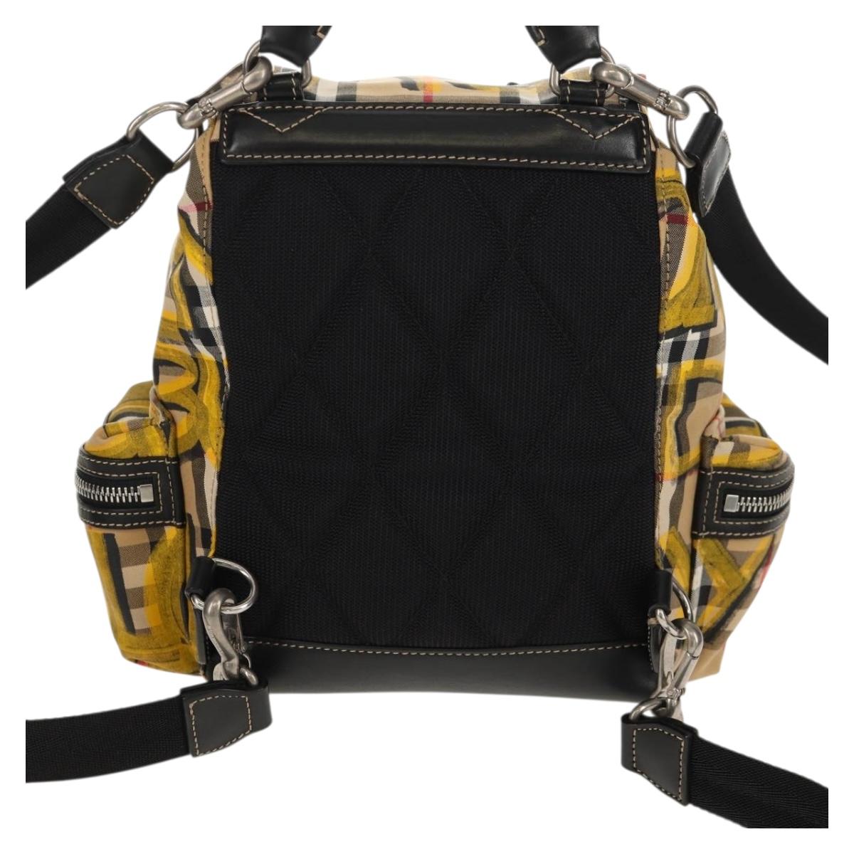 BURBERRY Nova Check Graffiti Backpack Canvas Beige Auth 154919V