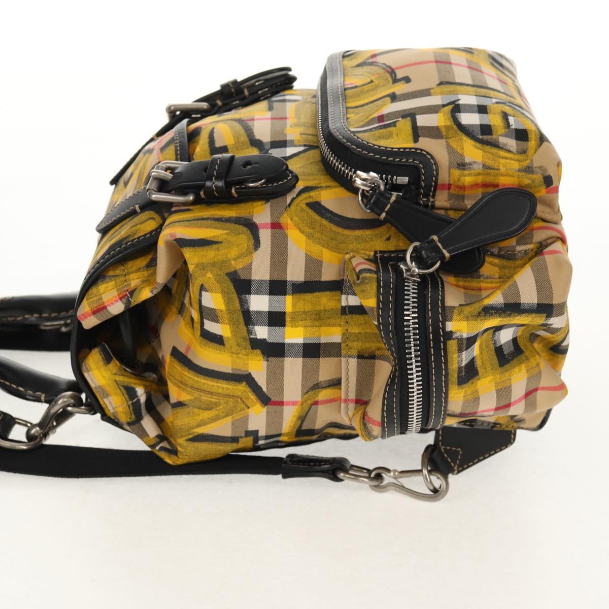 BURBERRY Nova Check Graffiti Backpack Canvas Beige Auth 154919V