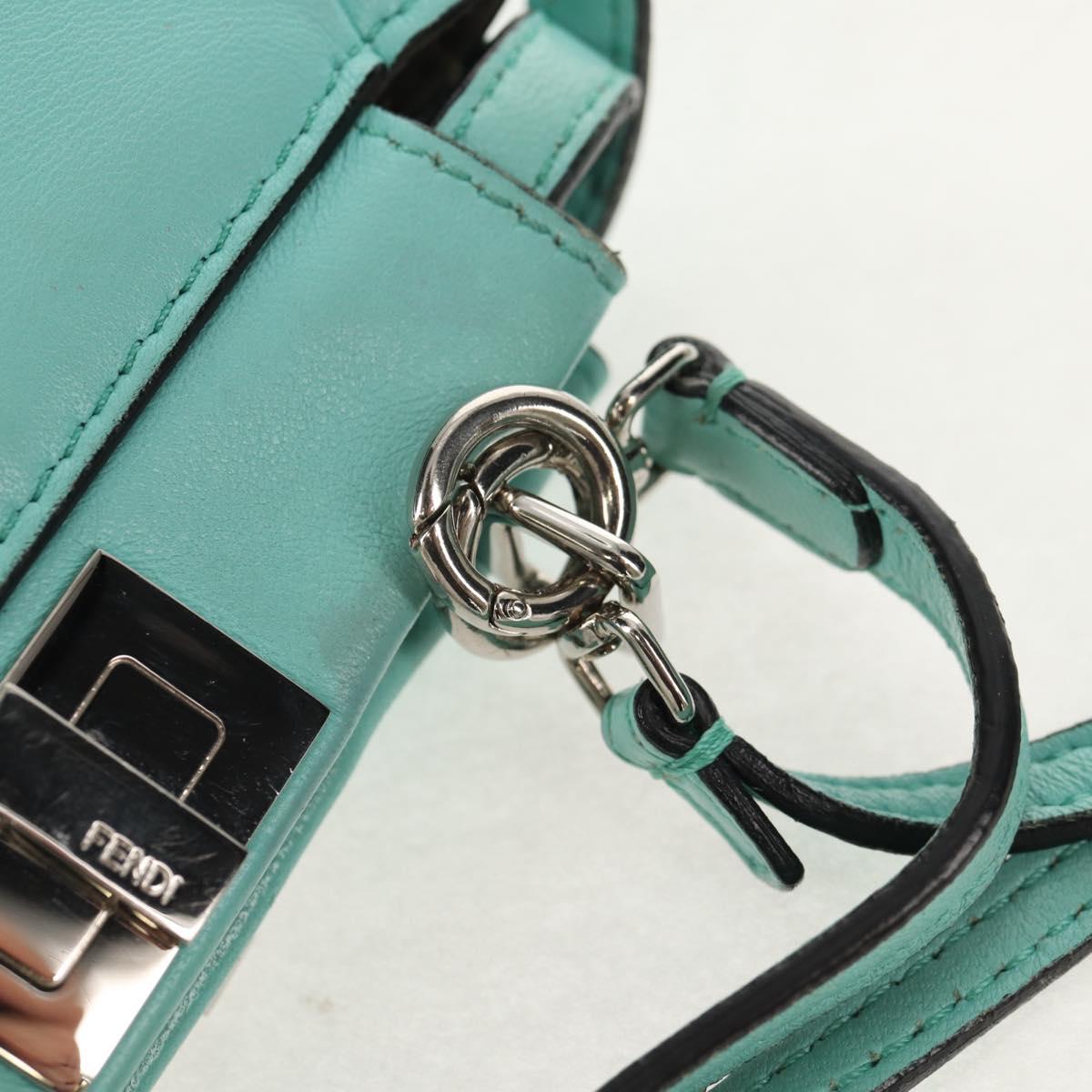 FENDI Micro Peek A Boo Hand Bag Leather 2way Turquoise Blue Silver Auth 154920V