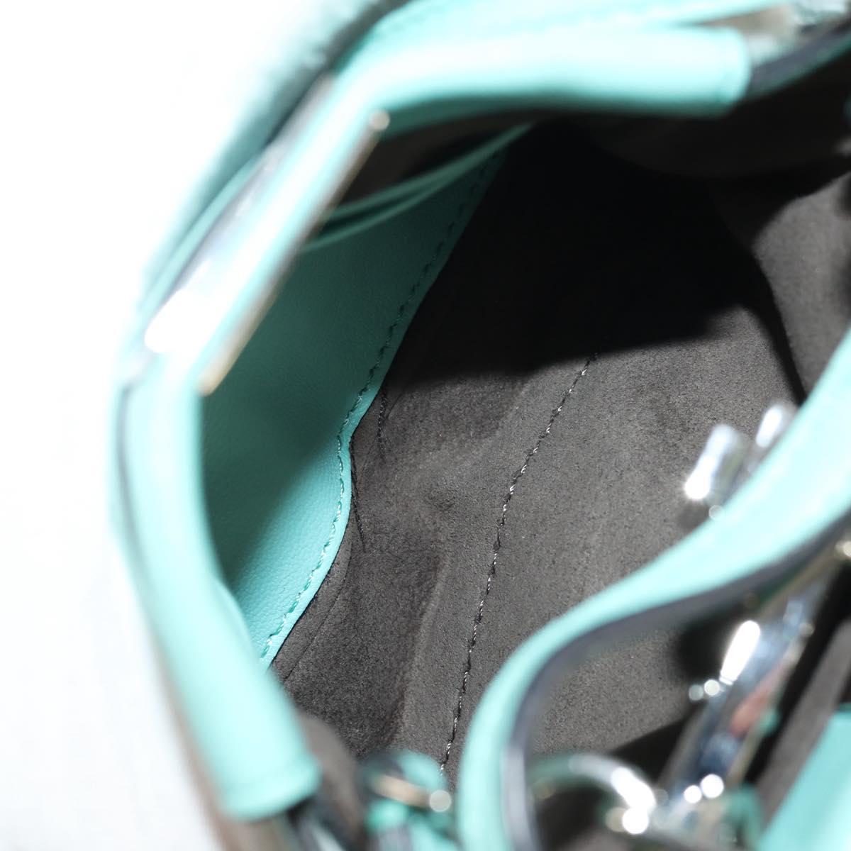 FENDI Micro Peek A Boo Hand Bag Leather 2way Turquoise Blue Silver Auth 154920V