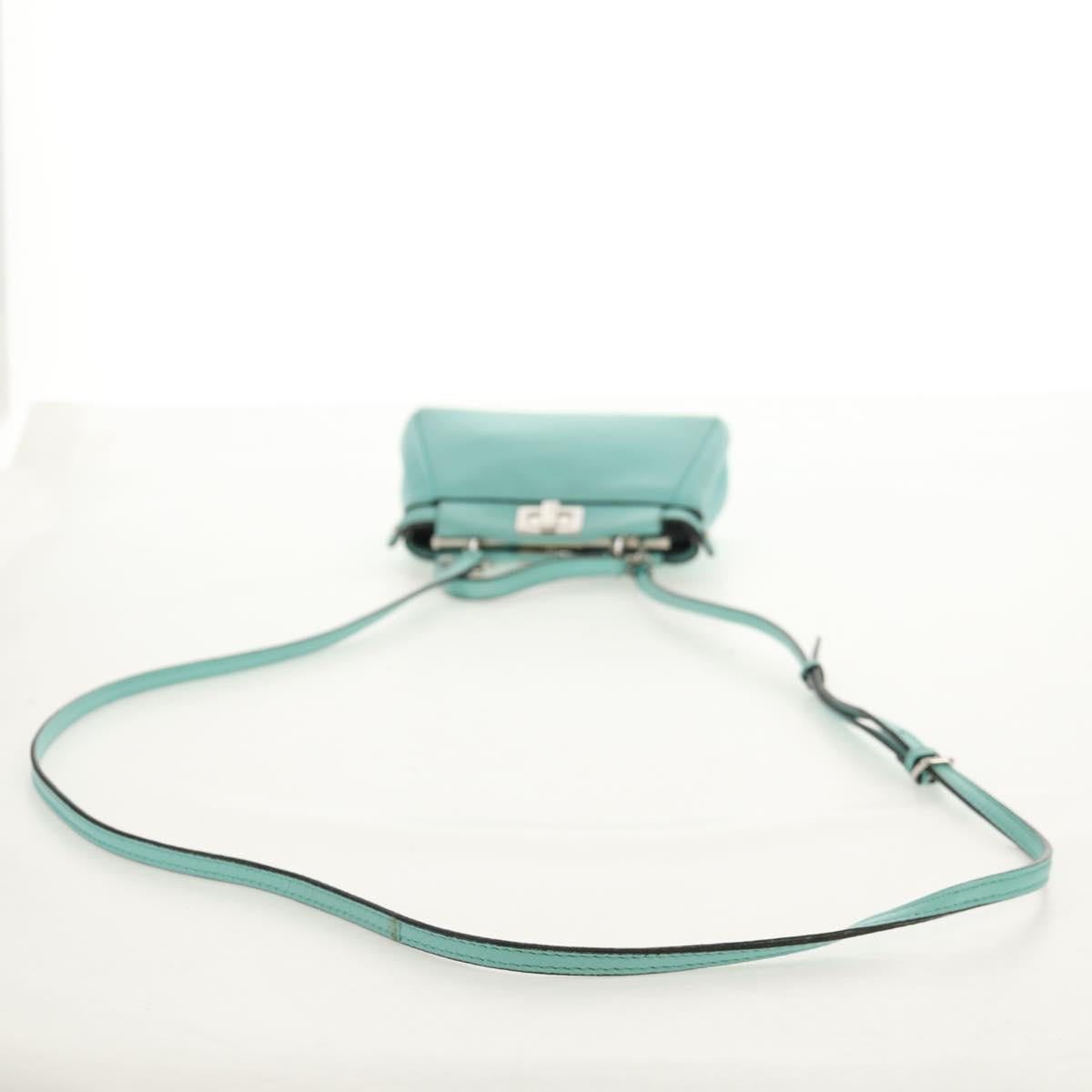 FENDI Micro Peek A Boo Hand Bag Leather 2way Turquoise Blue Silver Auth 154920V