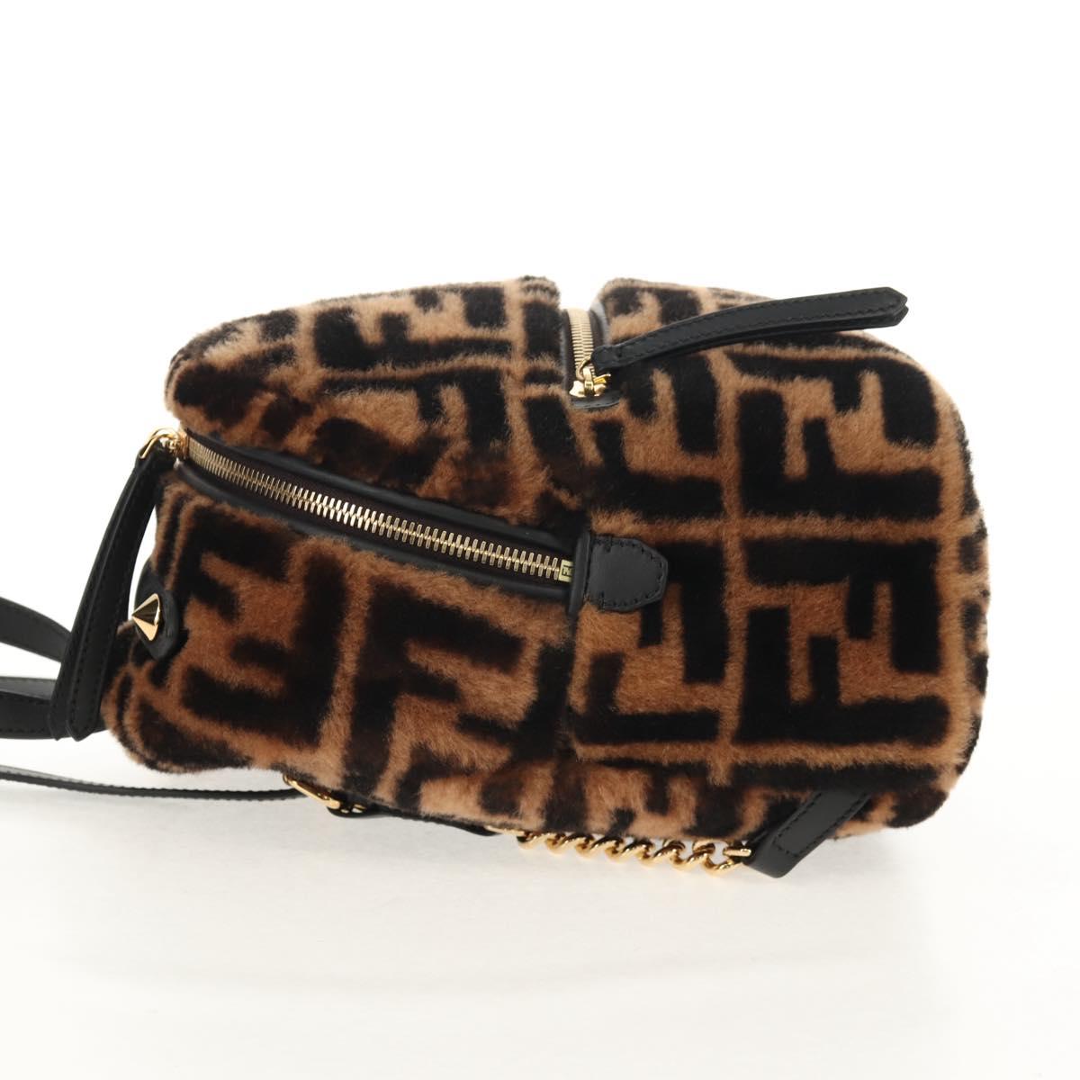 FENDI Zucca Canvas Zainomini Backpack Brown Black gold Auth 154921SAM