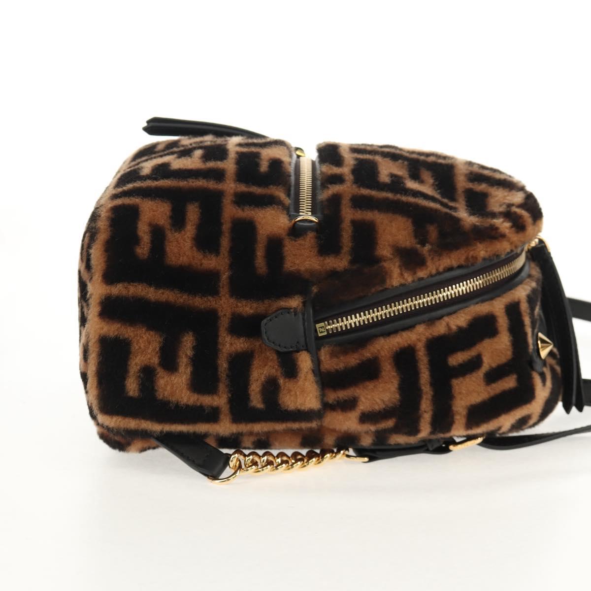 FENDI Zucca Canvas Zainomini Backpack Brown Black gold Auth 154921SAM