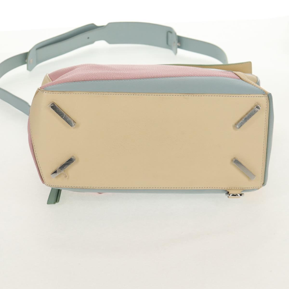 LOEWE Puzzle bag Medium Hand Bag Leather 2way Light Blue Silver Auth 154922SAM