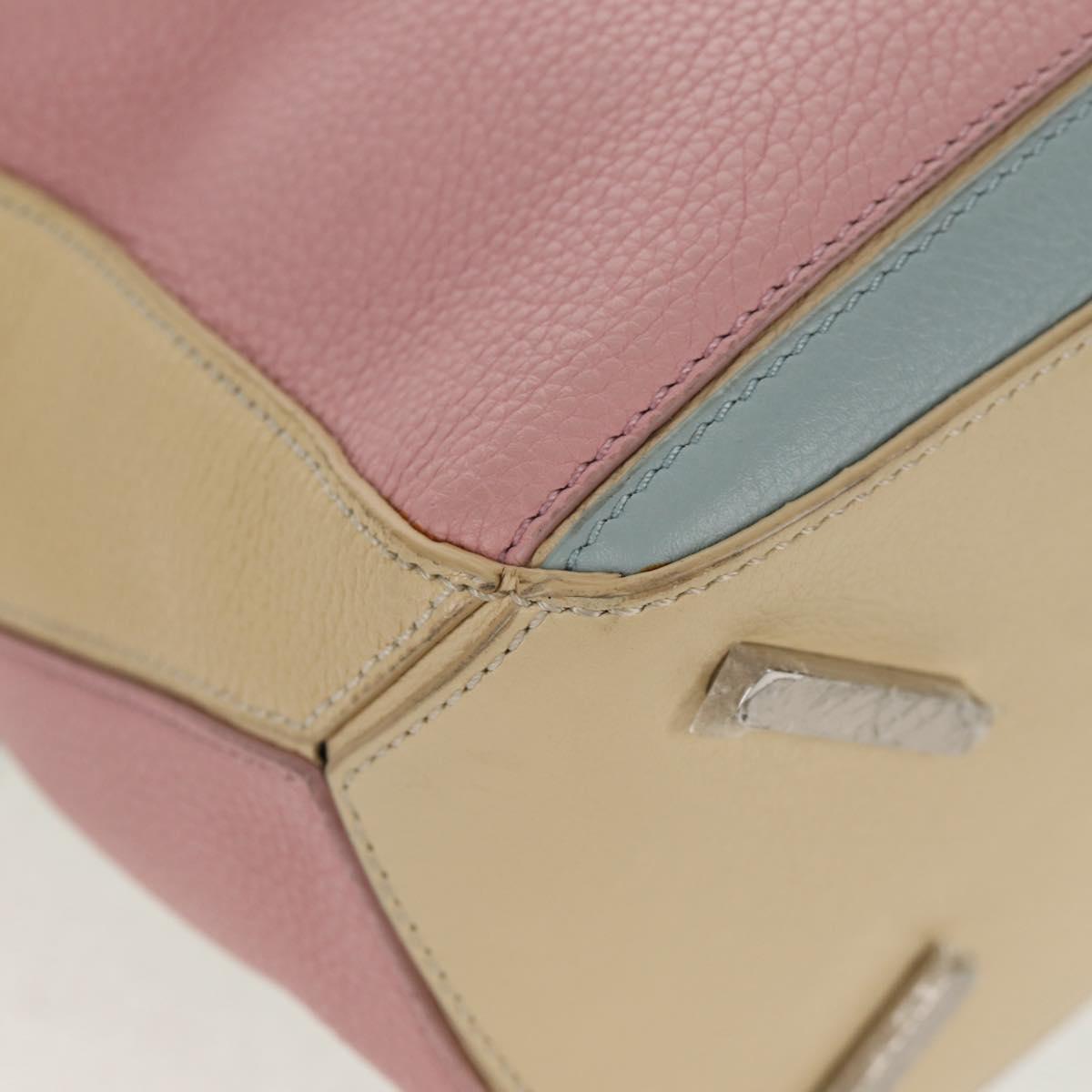 LOEWE Puzzle bag Medium Hand Bag Leather 2way Light Blue Silver Auth 154922SAM