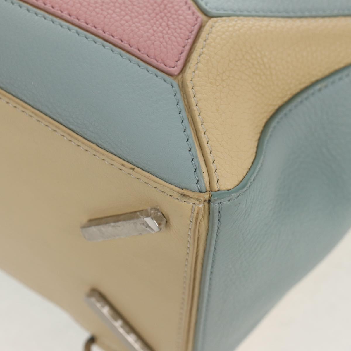 LOEWE Puzzle bag Medium Hand Bag Leather 2way Light Blue Silver Auth 154922SAM