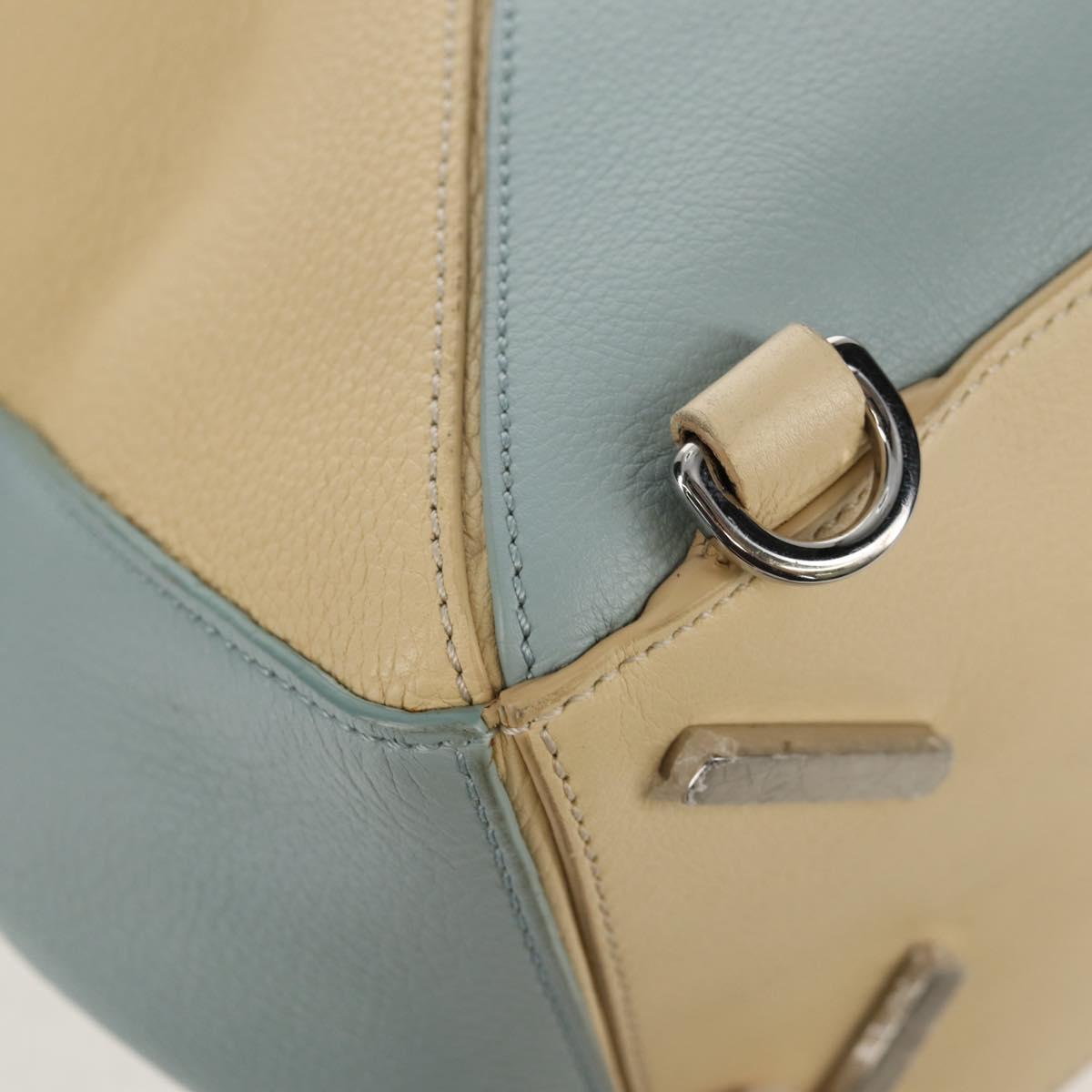 LOEWE Puzzle bag Medium Hand Bag Leather 2way Light Blue Silver Auth 154922SAM